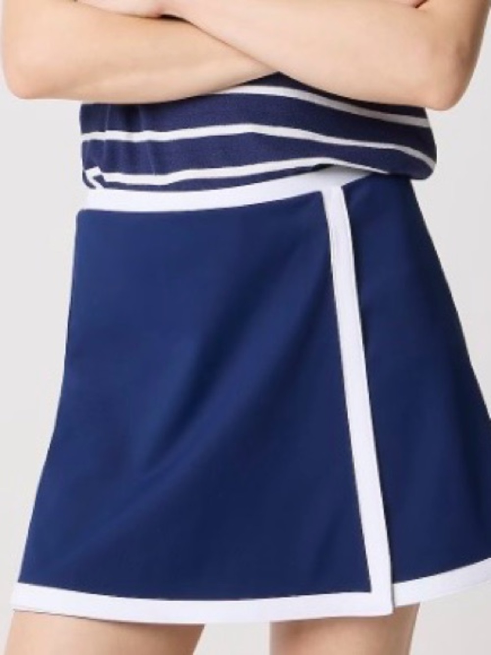 J. Crew Navy Active Wrap Mini Skirt with White Trim